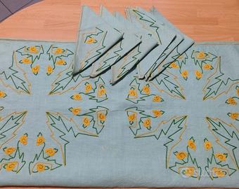 Set tavola vintage tovaglia e sei tovaglioli 