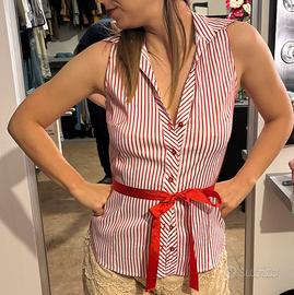 Camicia smanicate Zara a righe rossa e bianca tg S