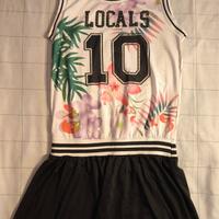 Vestito stile cheerleader floreale bianco e nero