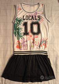 Vestito stile cheerleader floreale bianco e nero