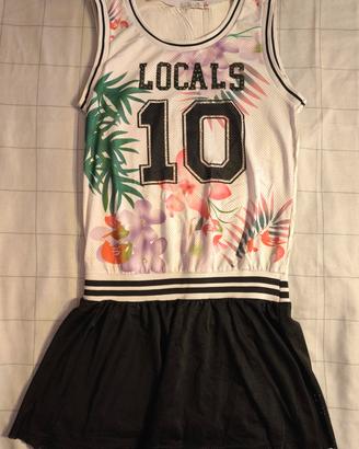 Vestito stile cheerleader floreale bianco e nero