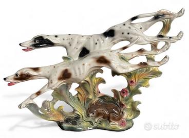 Statuetta in ceramica due cani da caccia levrieri