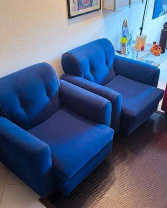 Coppia poltrone blu in velluto/tessuto