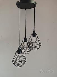 Lampadario a sospensione triplo in metallo nero – 