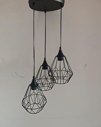 Lampadario a sospensione triplo in metallo nero – 