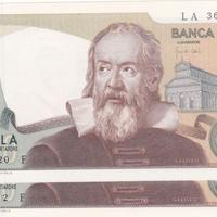 2 banconote Lire 1983 Galileo FDS-UNC da Mazzetta