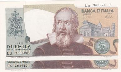 2 banconote Lire 1983 Galileo FDS-UNC da Mazzetta