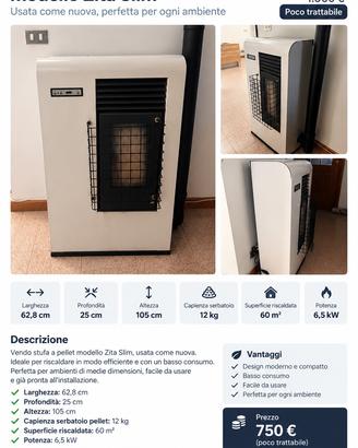 Stufa a pellet ventilata PUNTO FUOCO zita 6.5KW