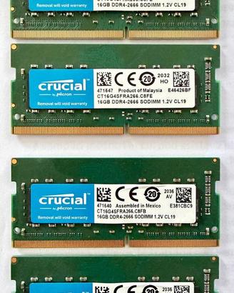 Kit RAM Crucial 64GB DDR4 SODIMM 2666MHz (4x16GB)