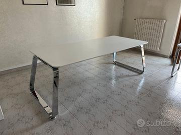 scrivania ufficio cm 200 x 90 bianco gamba cromata