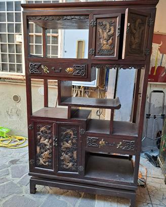 Credenza cinese in legno e pietre