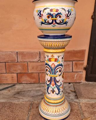 Colonna con cachepot in maiolica Deruta