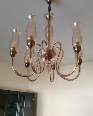 lampadario in vetro di Murano color champagne