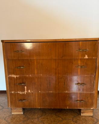 cassettiera vintage in legno con 4 cassetti