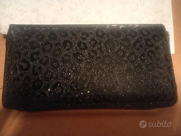 portafoglio donna maculato nero glitter con zip
