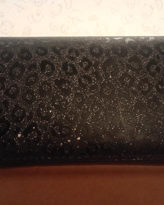portafoglio donna maculato nero glitter con zip