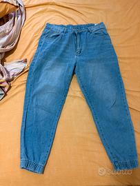 jeans blu con elastico all caviglia