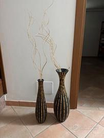 Coppia di Vasi Decorativi Moderni Nero e Legno