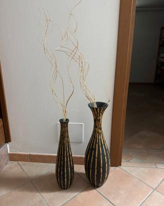 Coppia di Vasi Decorativi Moderni Nero e Legno