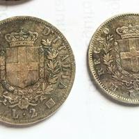 **regno VEII 2 lire 1863 + 1 lira 1863 argento**