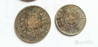 **regno VEII 2 lire 1863 + 1 lira 1863 argento**