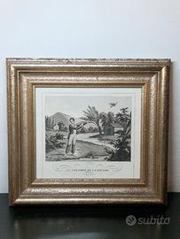 Incisione d'epoca XIX sec La Colombe et la Fourmi