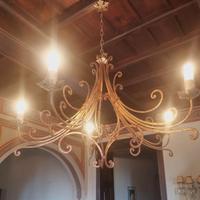 lampadario 5 luci grande ferro dorato bronzo rame