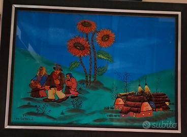 quadro Naif di  Ivo Katavic, pittura su vetro 