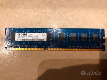 RAM 4GB  Elpida modello 2Rx8 PC3-12800U-11-10-B1