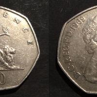 UK GRAN BRETAGNA 50 New Pence 1969 Elisabetta II