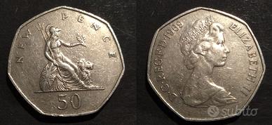 UK GRAN BRETAGNA 50 New Pence 1969 Elisabetta II
