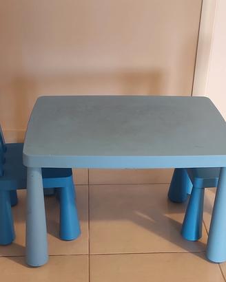 tavolino con due sedie Ikea azzurro 