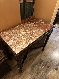 Consolle vintage in legno con piano in marmo