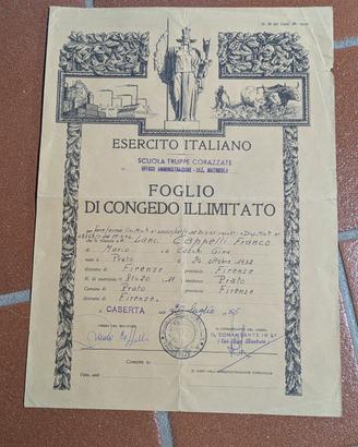 foglio di congedo Esercito italiano 