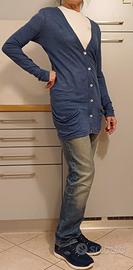 Cardigan Vintage lino Azzurro Tg.L Donna Benetton