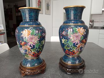 coppia vasi cinesi CLOISONNÈ speculari 38 cm con b