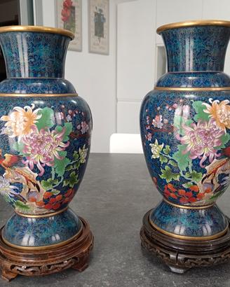 coppia vasi cinesi CLOISONNÈ speculari 38 cm con b