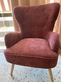 Poltroncina in velluto rosa antico