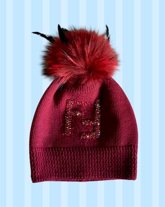 Fendi cappello berretto in lana Ponpon pelliccia