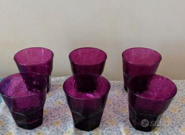 6 bicchieri in vetro colore prugna Nuovi