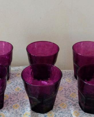 6 bicchieri in vetro colore prugna Nuovi