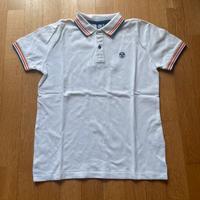 polo a maniche corte bianca,azzurra e arancione