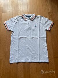 polo a maniche corte bianca,azzurra e arancione