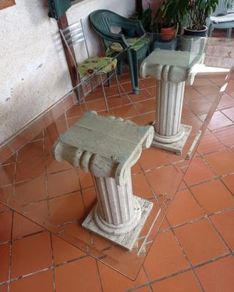 Tavolo cristallo colonne in travertino