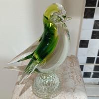 Uccellino verde screziato in vetro di Murano
