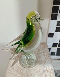 Uccellino verde screziato in vetro di Murano