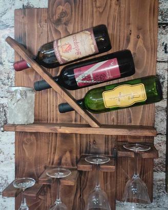 Cantinetta portabottiglie a muro in legno rustico