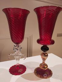 Coppia di calici in vetro soffiati a bocca