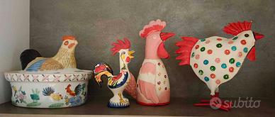 Collezione galline in ceramica e metallo