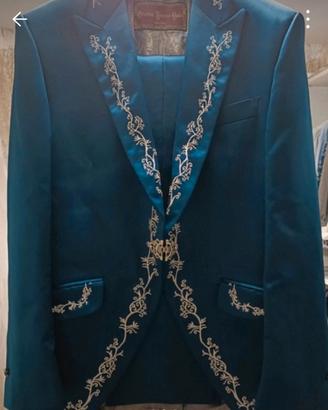 Abito sposo Ottavio Nuccio Gala barocco blu petrol